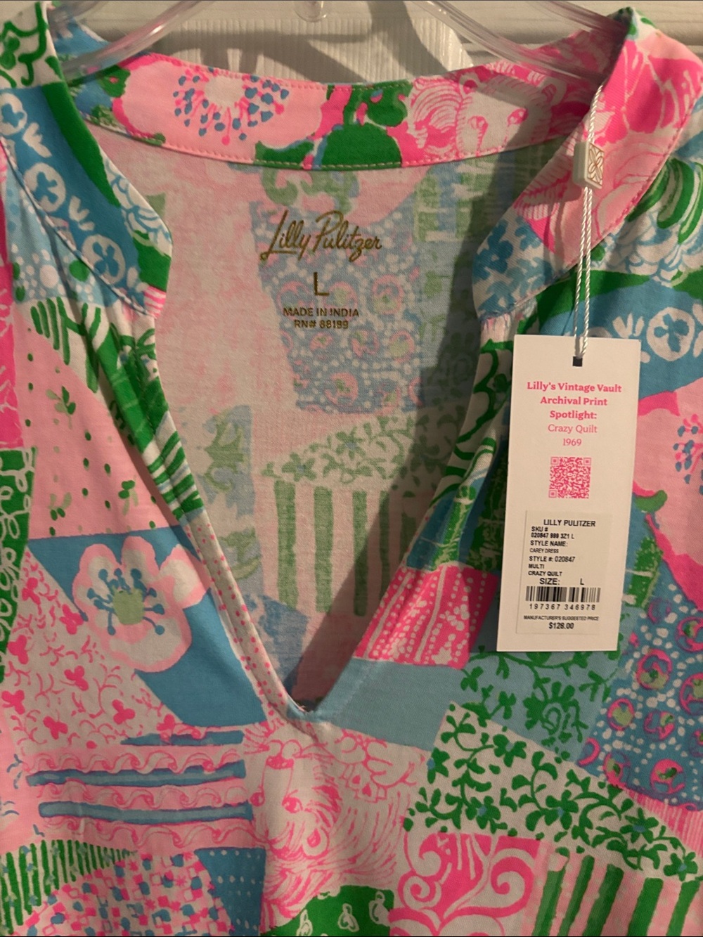 Lilly Pulitzer Patchwork Print V-Neck Dress — Pink, Green & Blue - Picture 2 of 3